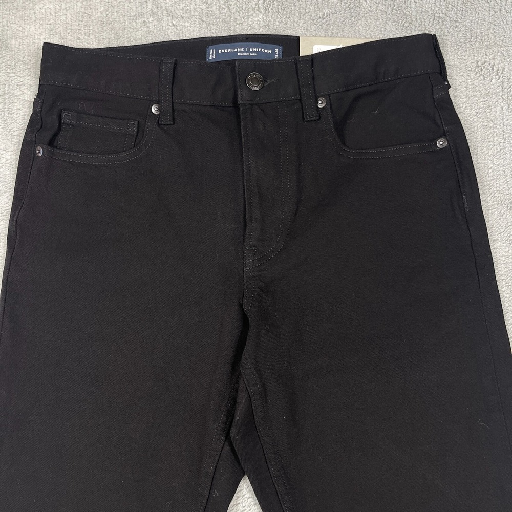 Everlane Uniform Jeans Mens 31x34 Black CottonStraight Stretch 4-Way Slim Fit - Picture 3 of 11